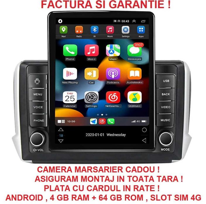 Navigatie Peugeot 208 sau 2008 din 2012 - 2020 TESLA 9.7 inch 4GB RAM