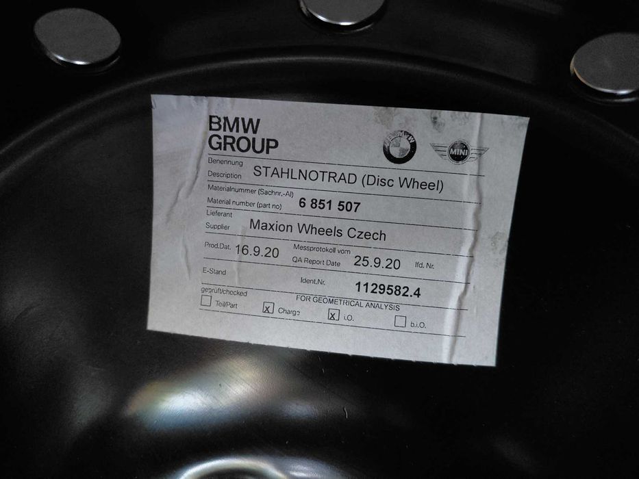 6851507 Нова 125/80 17" Резервна гума патерица BMW U06 F45 F4 F48 Mini