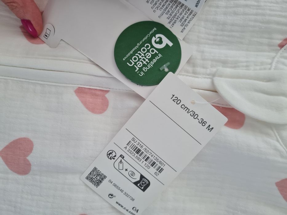 Vând sac de dormit, nou, din bumbac, 130 cm,  1 TOG, marca C&A,