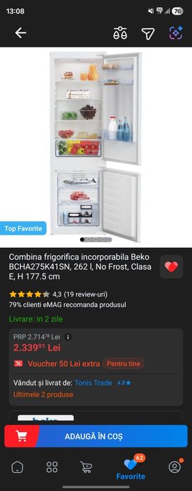 Frigider NOU sigilat Beko 262l incorporabil