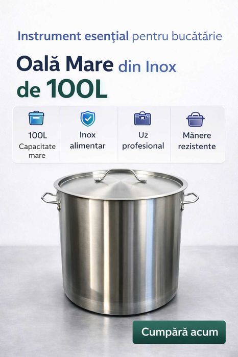 Oala inox profesionala 100L 50x50 cm pentru horeca catering