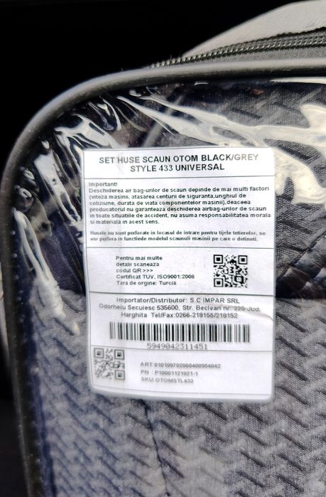 Huse scaune auto, Otom Style, universale, textil, negru + gri, noi