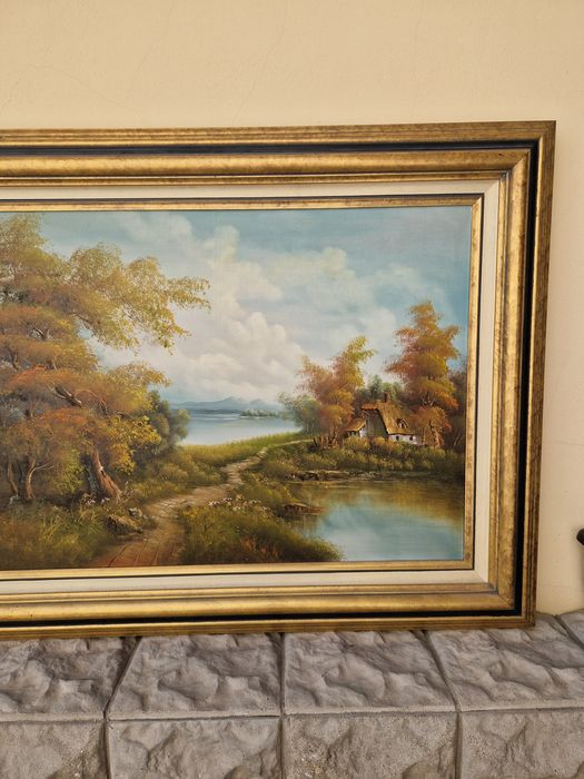 Прекрасна голяма антикварна холандска картина масло върху платно