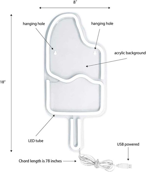 LED Неонов надпис "Сладолед" (Popsicle) – Акрилна декорация за стена