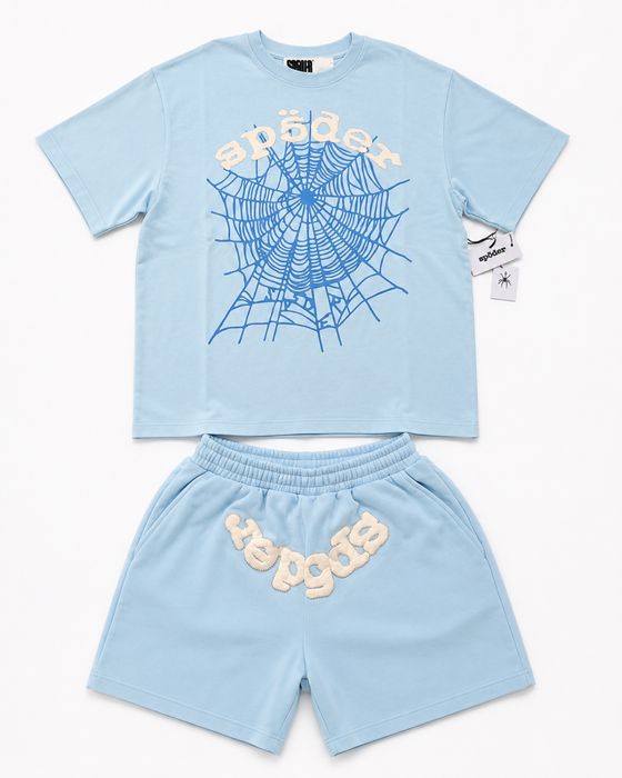 Sp5der Light Blue Set – T-Shirt & Shorts