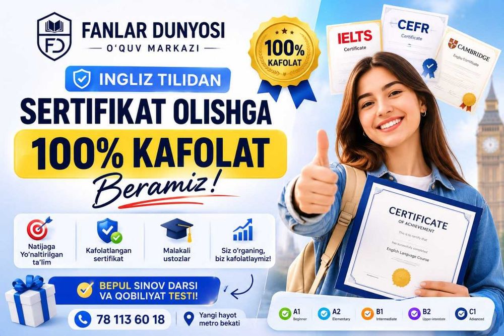 Sertifikat olishga 100% kafolat beramiz