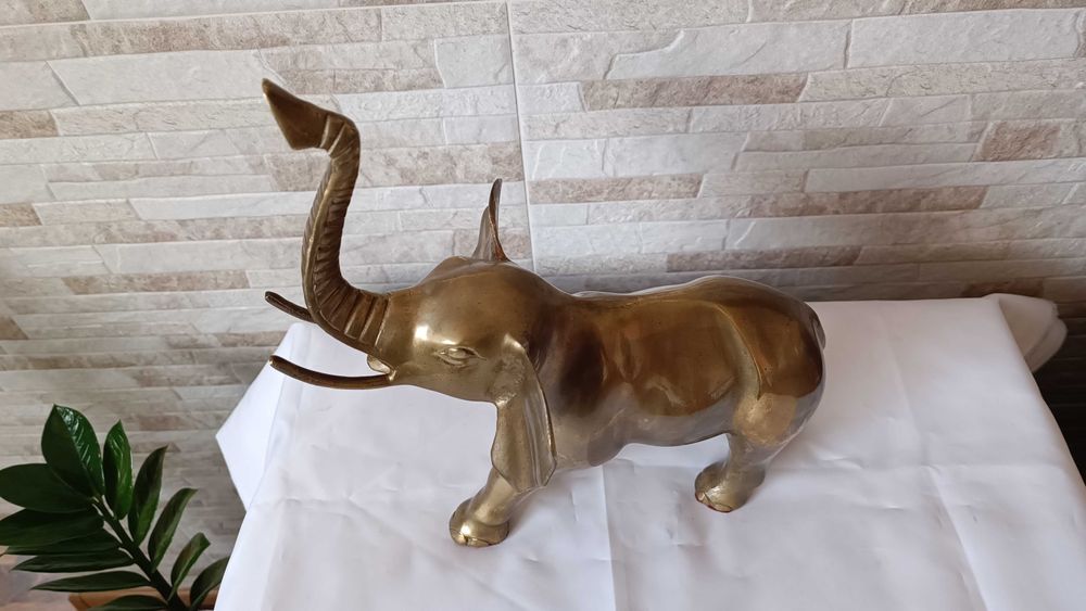 Голяма стара фигура на слон - месинг - 32см