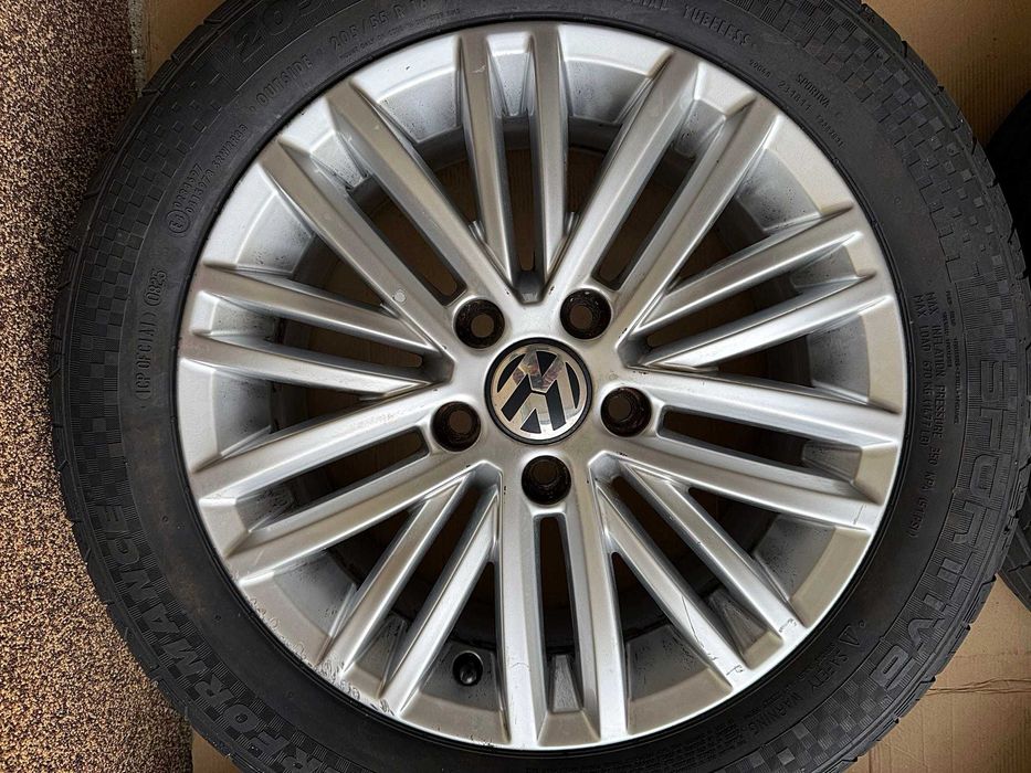 Set 4 roti complete: Jante 5x112 VW originale 16 " + 205 55 16 VARA 2025 Golf 5/6/7 Passat Touran Audi Skoda Seat