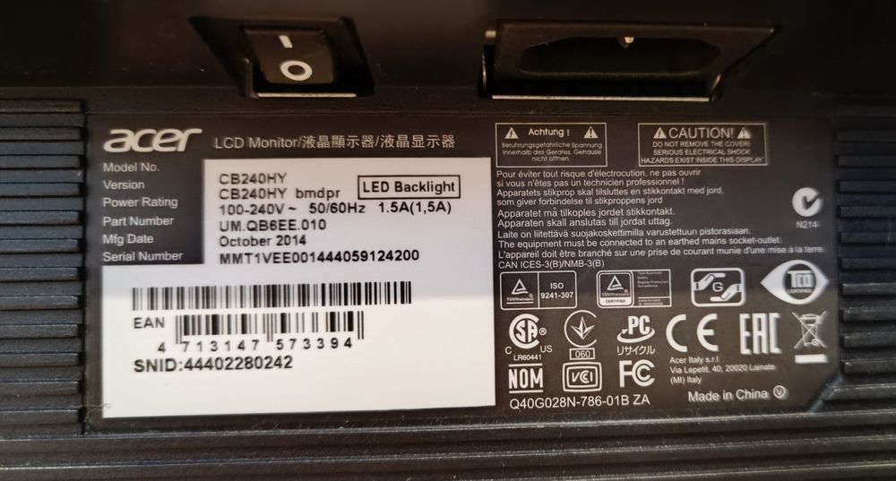 Монитор ACER 24, CB240HY, LSD/  LED Blacklight