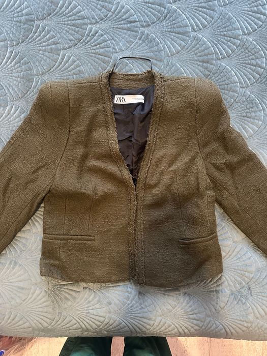 Дамско късо сако Zara S в тъмно зелено