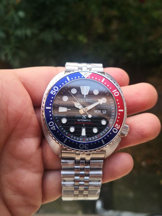 Ceas automatic Seiko Mod Turtle Pepsi Waffle Dial Prospex 200m bratara metalica