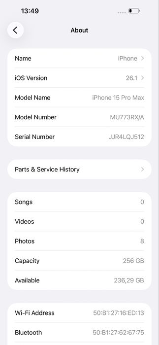 Apple iPhone 15 Pro Max 256 GB - Baterie 100%