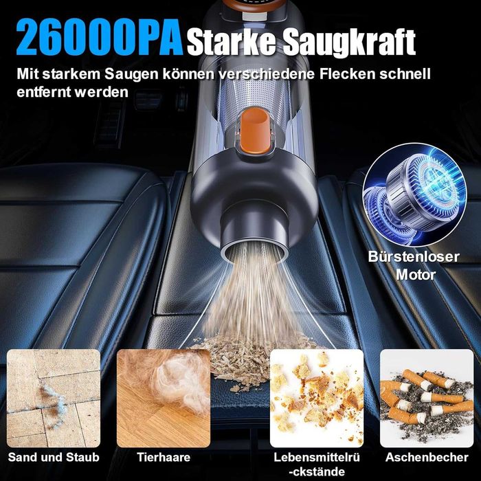 Ръчна прахосмукачка, прахосмукачка с батерия 26000 Pa, безжична