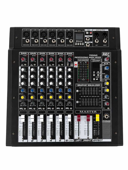 Mixer audio  2 x 500W 6 canale cu amplificator 16 efecte digital DSP USB Bluetooth Egalizator