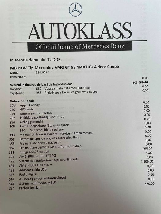 Vand Mercedes AMG GT 53, AN FABRICATIE 2022