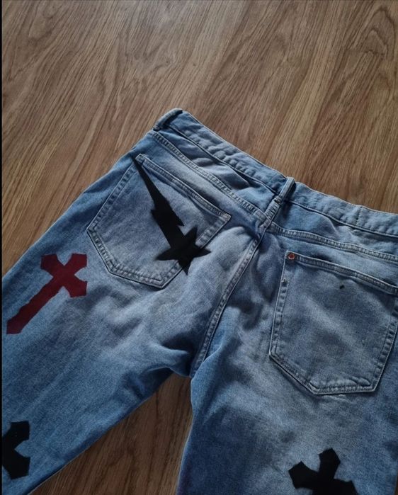 Blugi baggy/largi custom bape star/crosses y2k