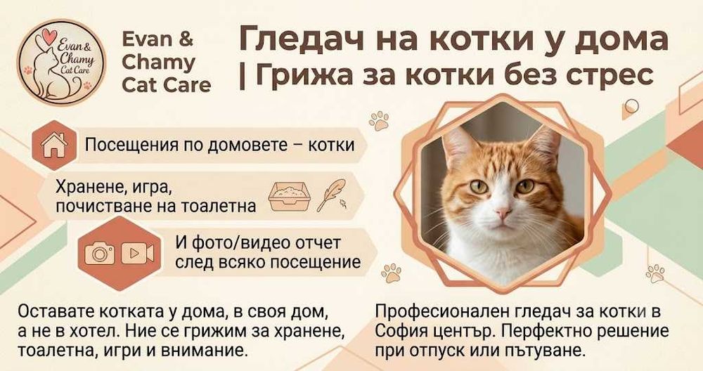 Грижа за котки и разходка на кучета на ваш адрес | Evan & Chamy Cat Care