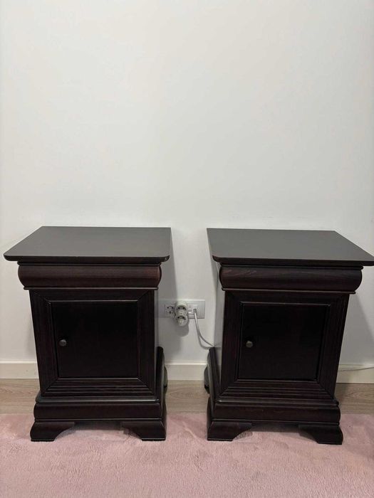 Pat Mobexpert 180x200 + 2 noptiere lemn masiv, stare excelenta