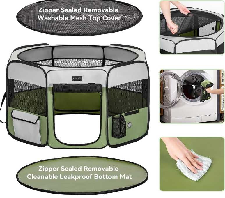 Вътрешна кошара за кучета PETSFIT; 116 × 106 × 72 см, зелена