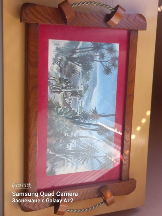 Ретро-поднос-дървена рамка,стъкло