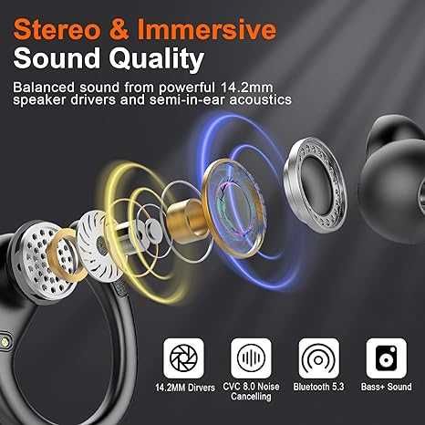 Casti Wireless Bluetooth 5.3 Ltinist Baterie 75h model BX27 Sigilate Noi, prindere dupa ureche