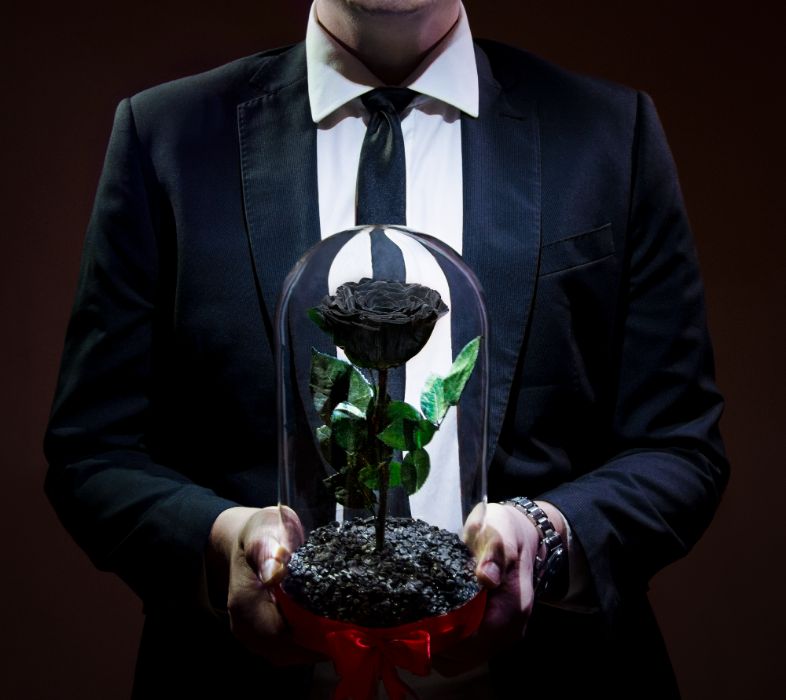 Естествена ЧЕРНА Вечна Роза в Стъкленица / Подарък за Свети Валентин