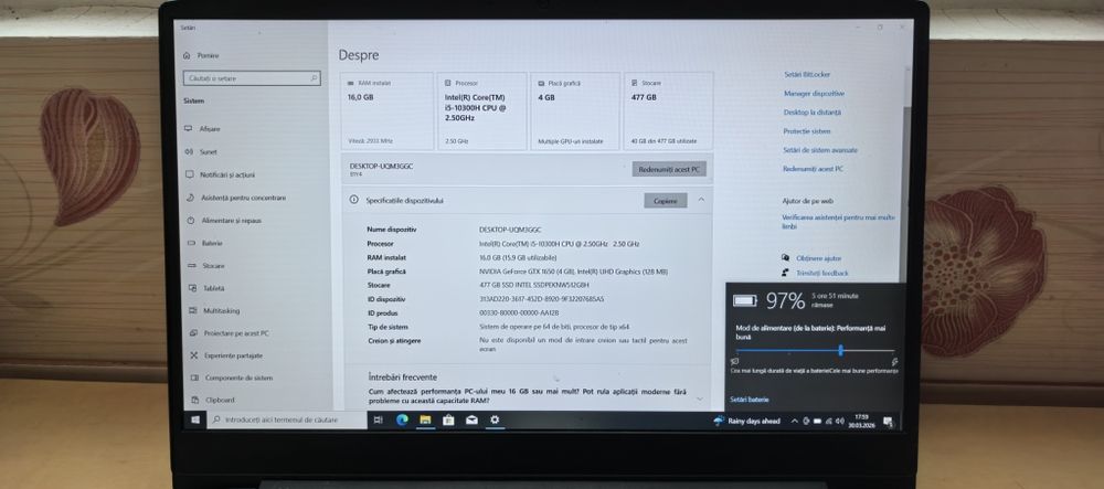 Laptop Lenovo Gaming 3_i5-10300H_16GB DDR4_GTX 1650 4GB_SSD 512GB_BLUE