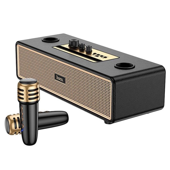 Boxa Bluetooth 2 Microfoane Wireless, Hoco BS63, Karaoke, Negru/Auriu