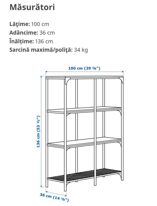Etajeră / Bibliotecă IKEA Fjällbo metal și lemn, 100x136 cm