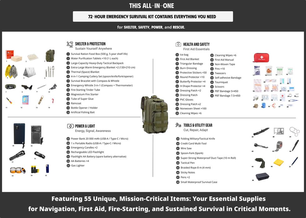 Комплект за оцеляване - 55 части за спешни ситуации