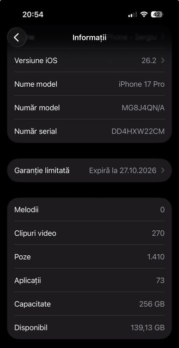 iPhone 17 Pro Deep Blue 256 - ca nou - garantie - accesorii