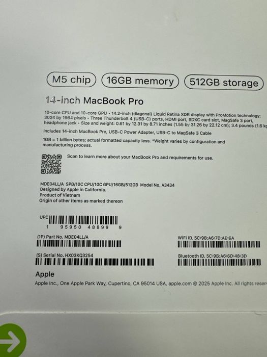 MacBook Pro 14 inch M5 16gb 512 SSD 2025