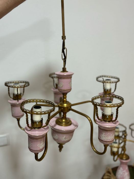 Set vintage italian – 2 veioze + candelabru ceramică pictata manual