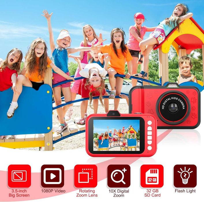 uleway Детска цифрова камера със селфи 48MP 1080P HD 3,5-инчов екран