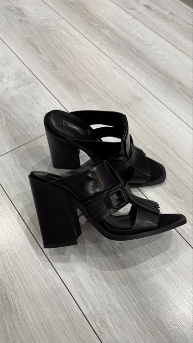 Дамски чехли естествена кожа дебел ток