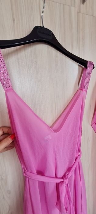 MAGISTRAL плажен розов комплект от рокля и топ/ туника с камъни