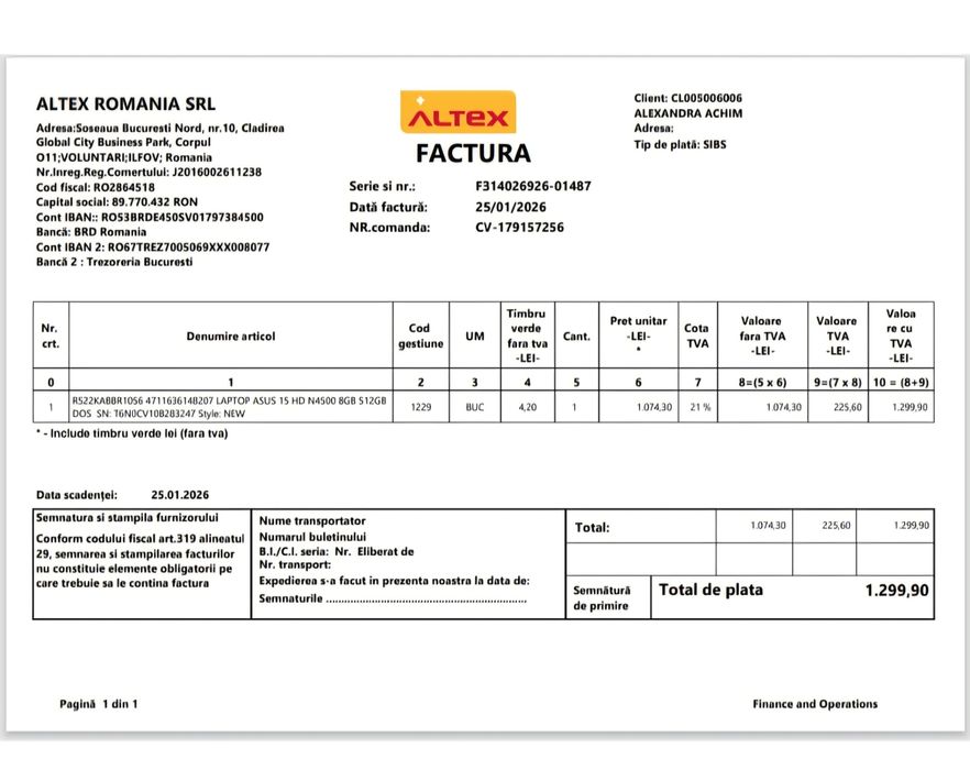 Laptop ASUS VivoBook R522KA Nou, 8GB RAM, SSD 512GB, autonomie 10 ore