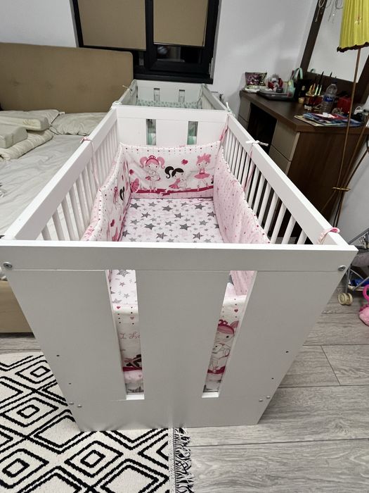 Patut cu saltea, 2 lenjerii si aparatoari de patut