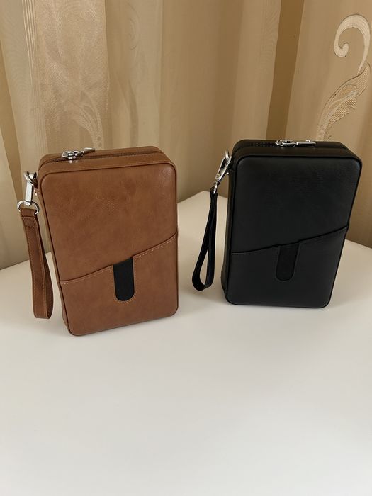 Преносим хумидор от естествена кожа за 6 пури – черен/кафяв