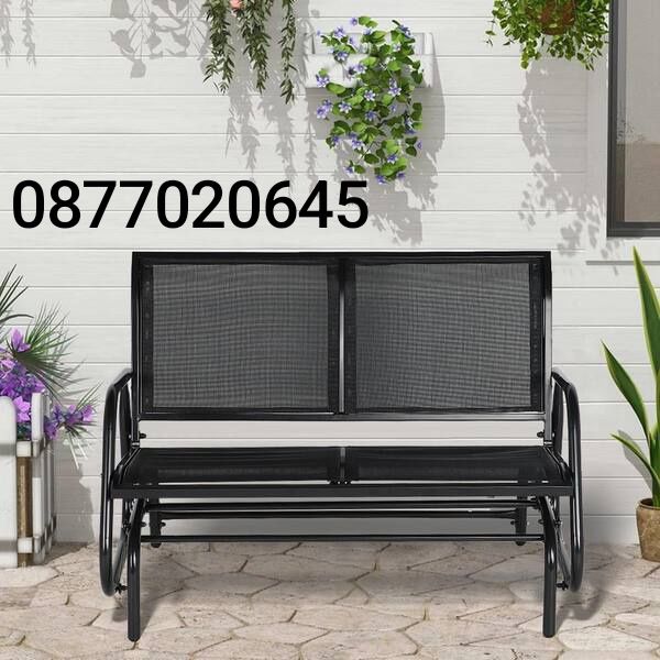 Градинска пейка Outsunny, 2 места, Ратан, Стомана, 120x70x85 см, Черен