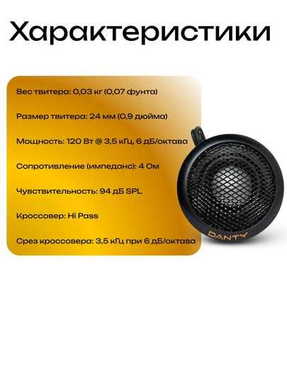 Автомобильные динамики DANTY твитеры, 2.4 см, 120W, широкий диапазон