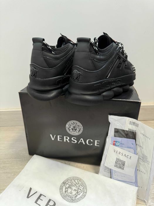 Adidasi VERSACE Chain Reaction Black - Unisex - Full Box - Produs Nou