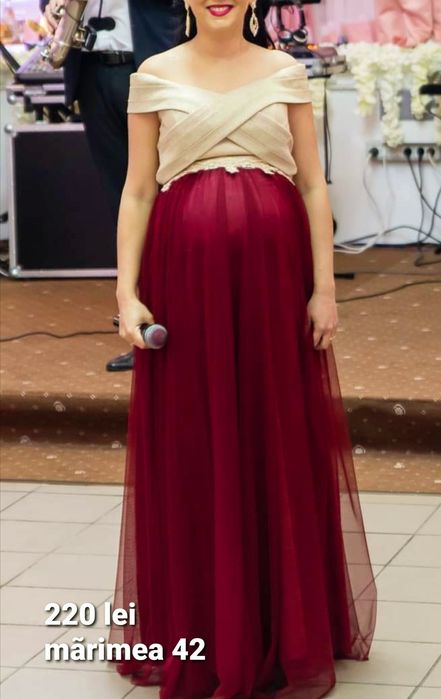 Rochie lungă de seara /sau de gravidă vișinie cu auriu damă mărimea 42