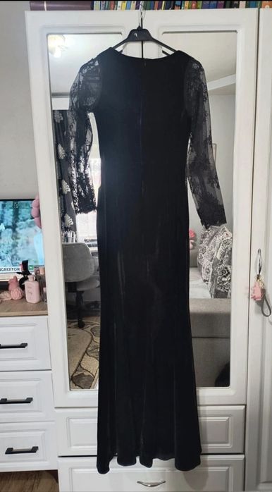 Rochie lunga neagra din catifea