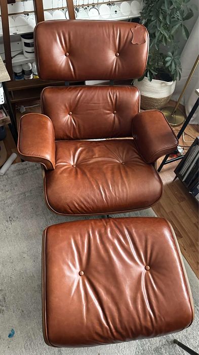 Fotoliu replica eames lounge chair culoare cognac maro piele naturala
