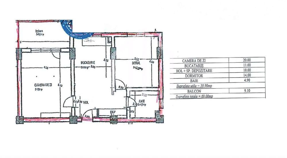Apartamet cu 3 camere, 60mp utili + balcon (9mp), parcare, Ciresica