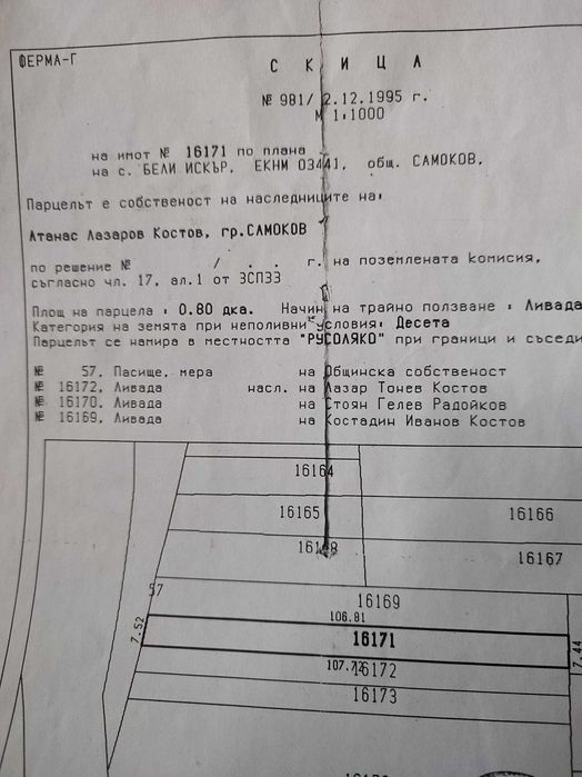Парцел Земеделска земя/ливада Боровец/Бели Искър