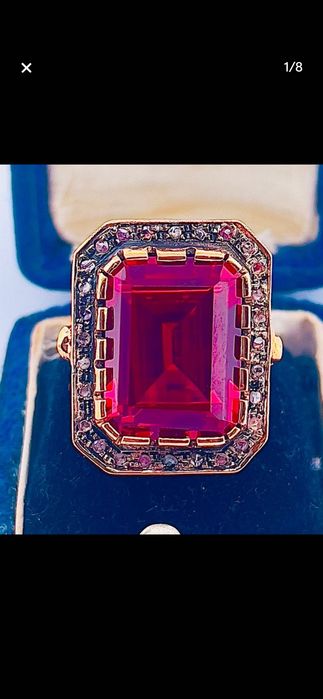 Inel aur roz 9ct cu rubin natural octogonal și diamante