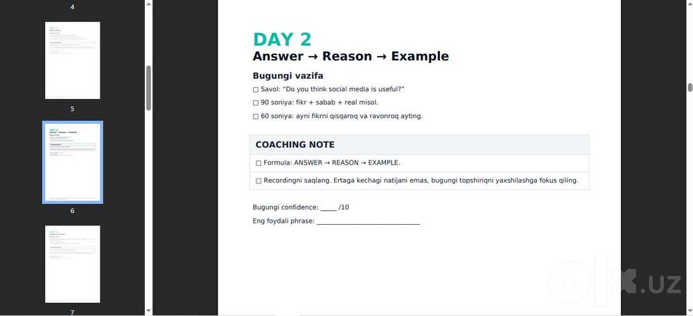 14 kunlik SPEAKING chellenj | IELTS prep. uchun PDF material