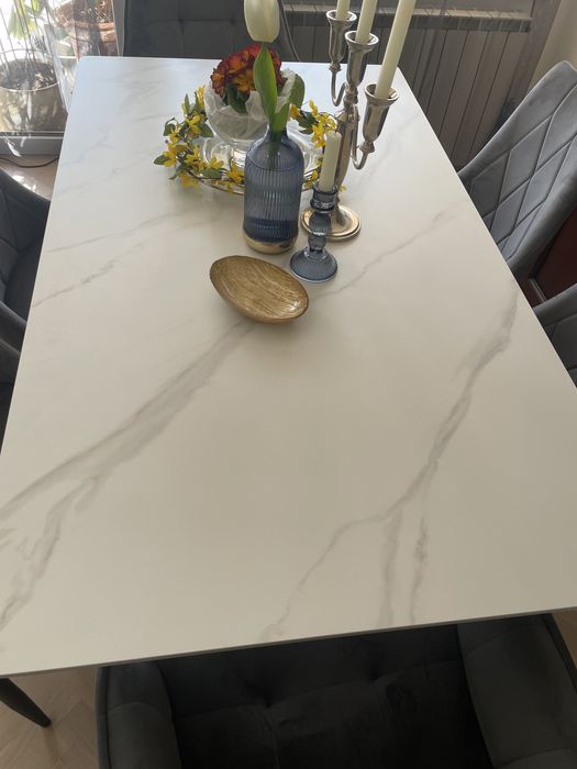 Маса за хранене с керамичен плот и 6 стилни стола/ нови/